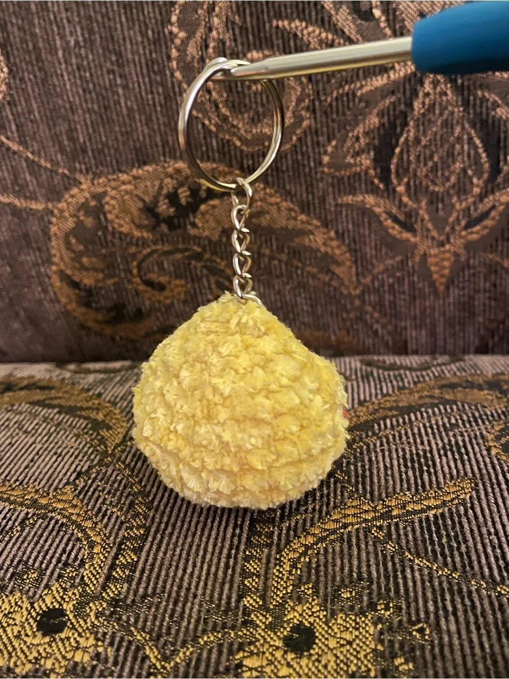 Handmade Crochet Plush Chick Keychain - Yellow with Coral Accents